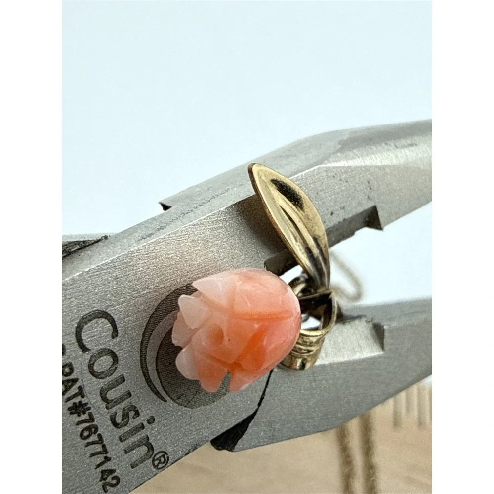 Princess Pride Creations Hand-Carved Angel Skin Coral Rose Necklace 14k GF